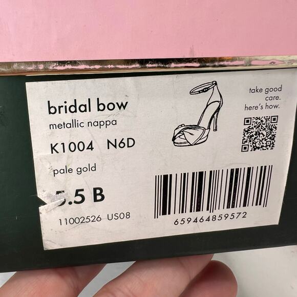 Kate Spade Bridal Bow Leather Heeled Pumps Pale Gold K1004 Women's 5.5B NWB - Picture 11 of 11